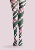Viken Plan College art Print Tights Stripe Pantyhose/Tights [Green pink stripes]