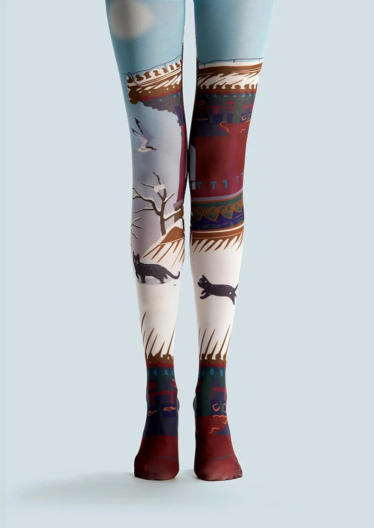 Viken Plan Fun art Print Tights Cute Pantyhose/Tights [Snowy eaves]