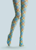Viken Plan College Art Print Tights Colored stripes Pantyhose/Tights [Sky blue check]