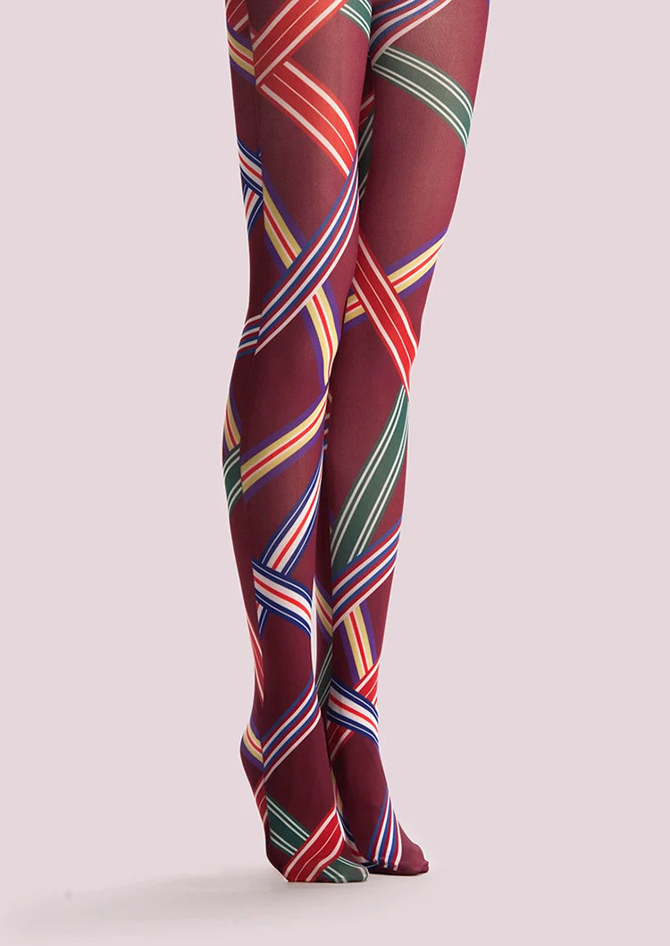 Viken Plan College art Print Tights Color Stripes Pantyhose/Tights [Medal ribbon]