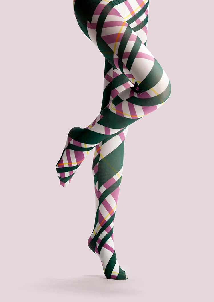Viken Plan College art Print Tights Stripe Pantyhose/Tights [Green pink stripes]