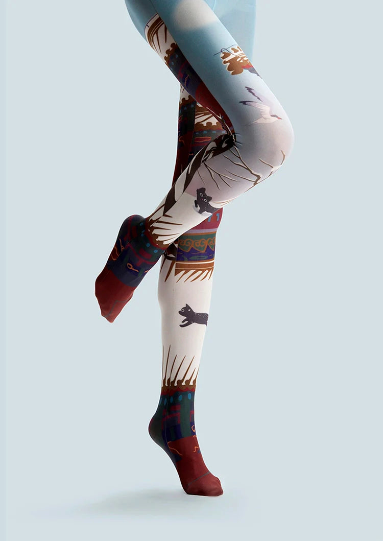 Viken Plan Fun art Print Tights Cute Pantyhose/Tights [Snowy eaves]