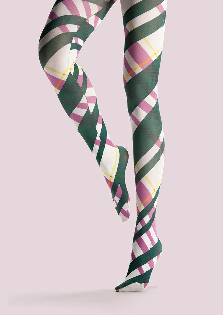 Viken Plan College art Print Tights Stripe Pantyhose/Tights [Green pink stripes]