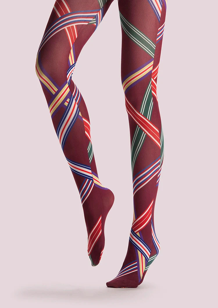 Viken Plan College art Print Tights Color Stripes Pantyhose/Tights [Medal ribbon]