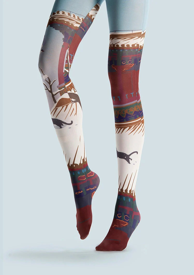 Viken Plan Fun art Print Tights Cute Pantyhose/Tights [Snowy eaves]