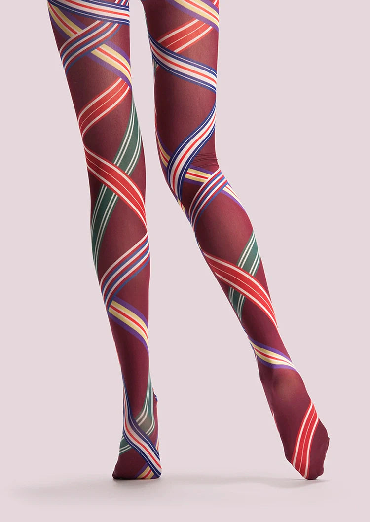 Viken Plan College art Print Tights Color Stripes Pantyhose/Tights [Medal ribbon]