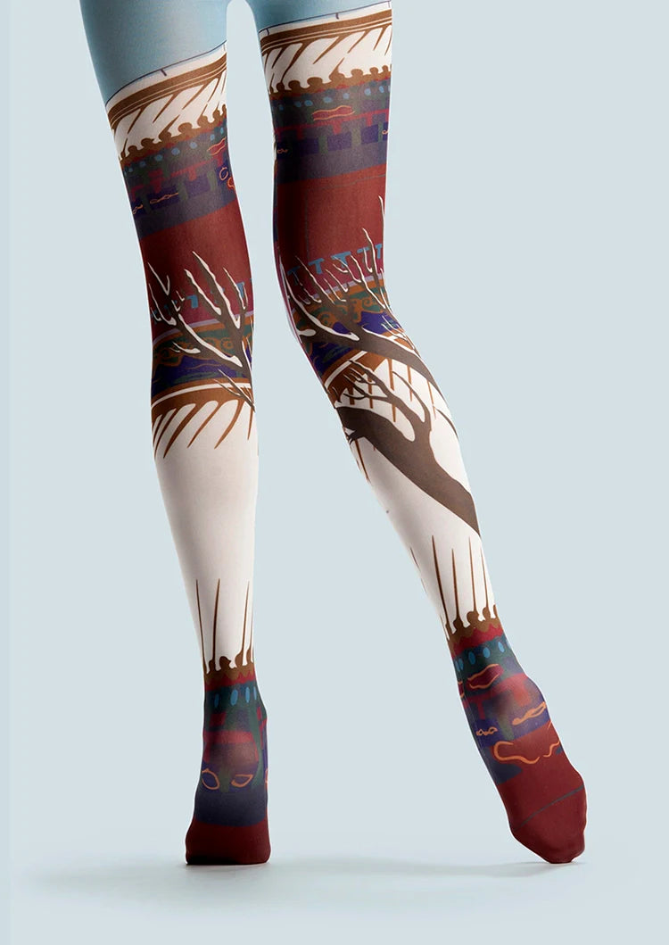 Viken Plan Fun art Print Tights Cute Pantyhose/Tights [Snowy eaves]