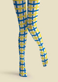 Viken Plan Yellow-blue checkered Tights Hosiery Pantyhose