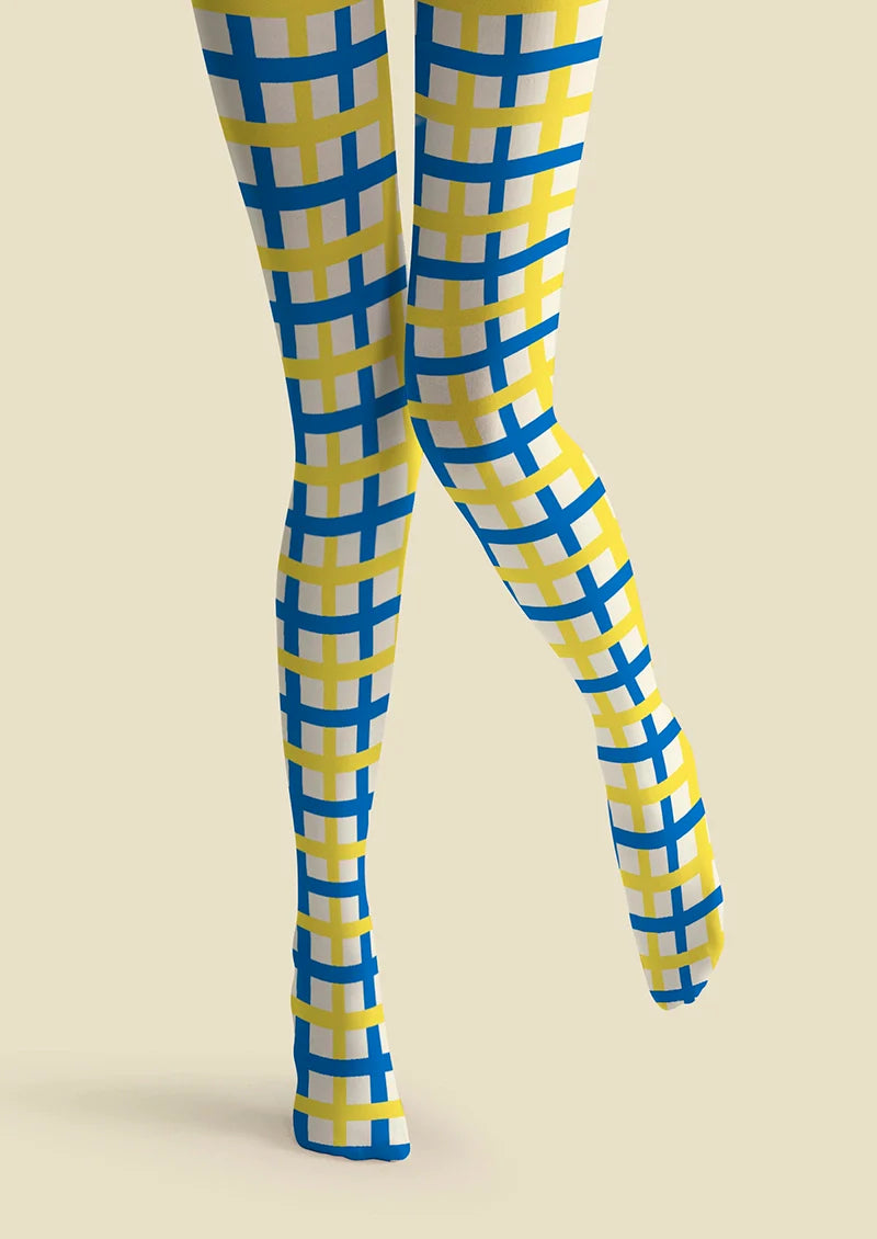 Viken Plan Yellow-blue checkered Tights Hosiery Pantyhose