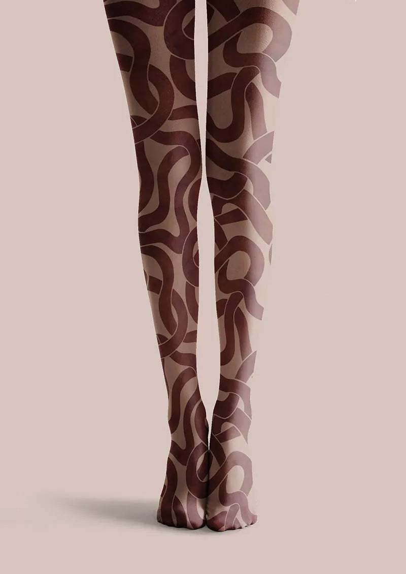Viken Plan Brown Wave Art Tights Hosiery Pantyhose