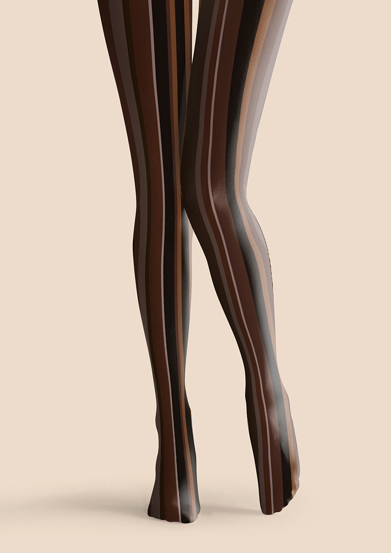 Viken Plan Dark Brown Vintage Stripes Tights Hosiery Pantyhose