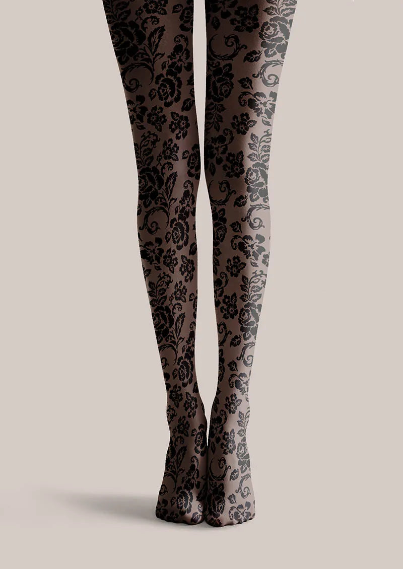 Viken Plan Flower Print Dark Bloom Tights Hosiery Pantyhose