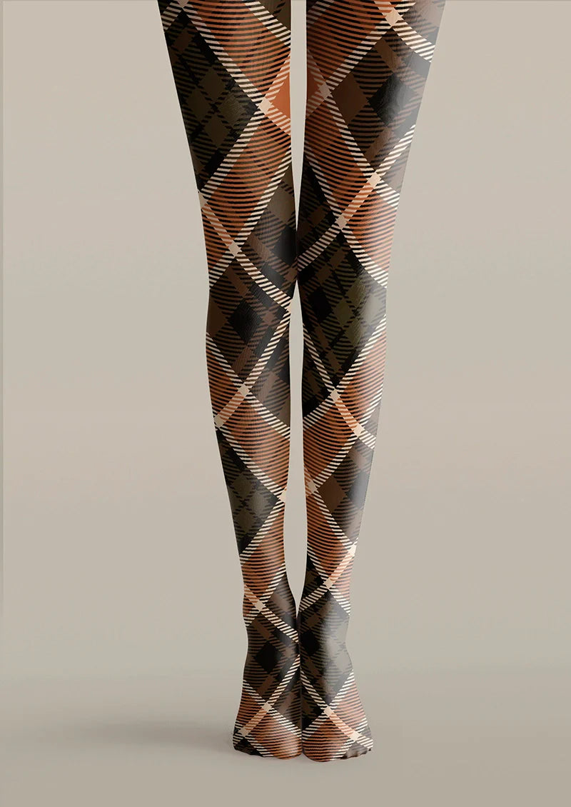 Viken Plan Brownish Gray Check Tights Hosiery Pantyhose