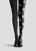 Viken Plan Black-Grey Stripe Dot Tights Hosiery Pantyhose