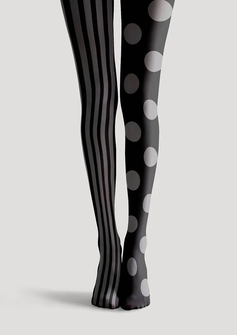 Viken Plan Black-Grey Stripe Dot Tights Hosiery Pantyhose