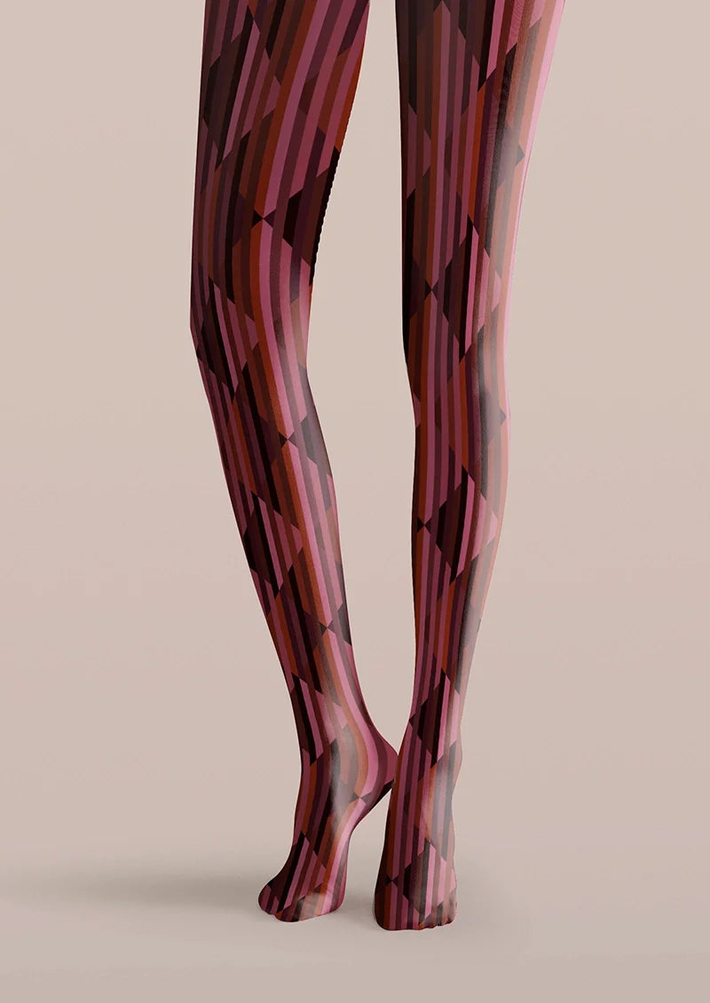 Viken Plan Burgundy check Tights Hosiery Pantyhose