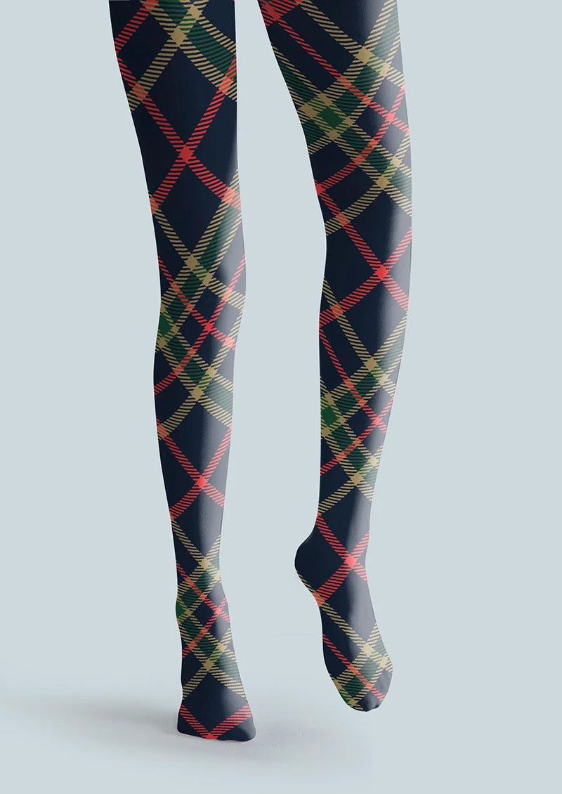 Viken Plan Blue-green-red Striped Check Tights Hosiery Pantyhose