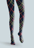 Viken Plan Blue-green-red Striped Check Tights Hosiery Pantyhose