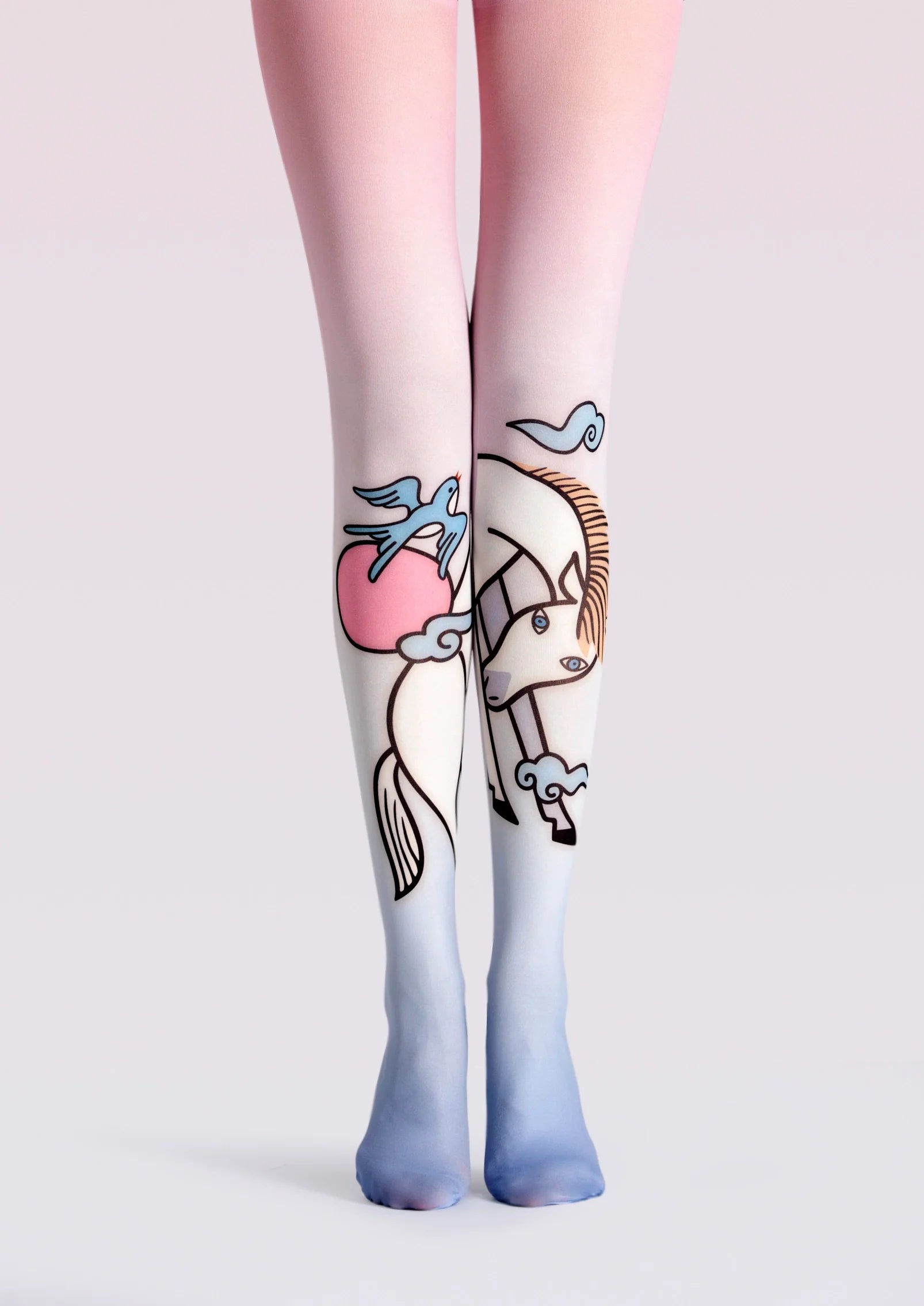 Viken Plan Fun art Print Tights Cute Pantyhose/Tights [Horse and swallow fell]