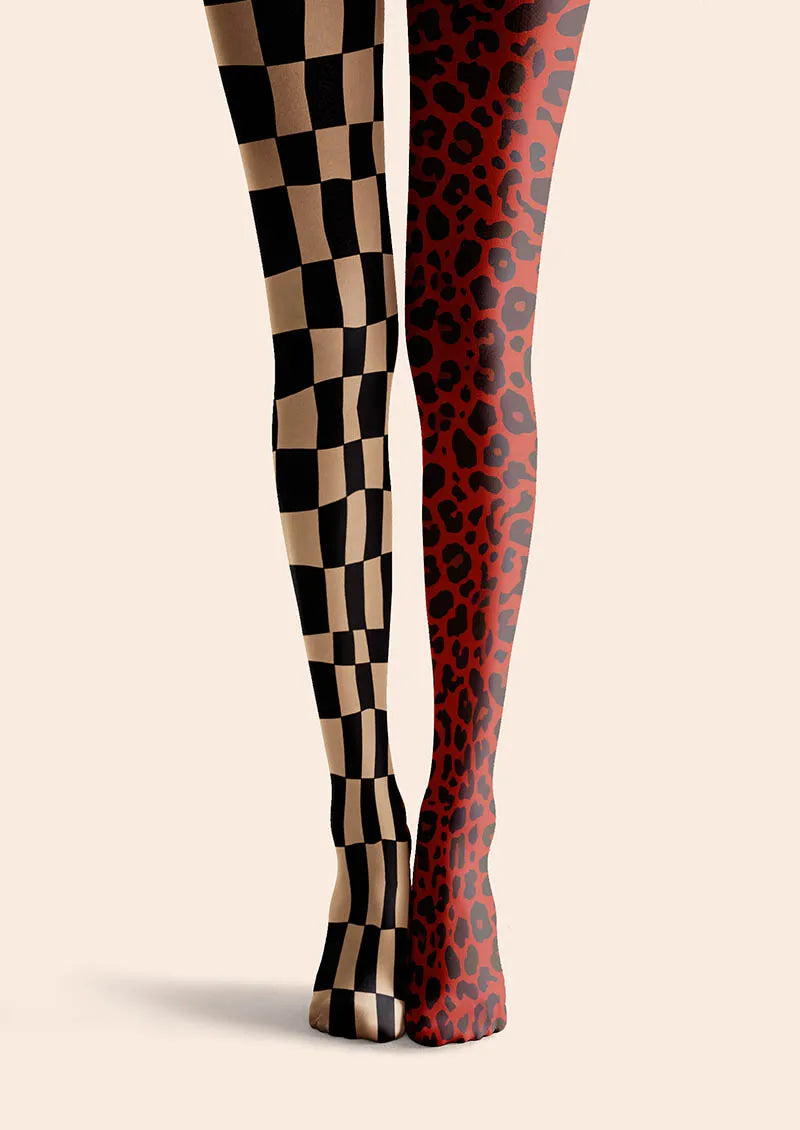 Viken Plan Geometric Art Split Checker Tights Hosiery Pantyhose