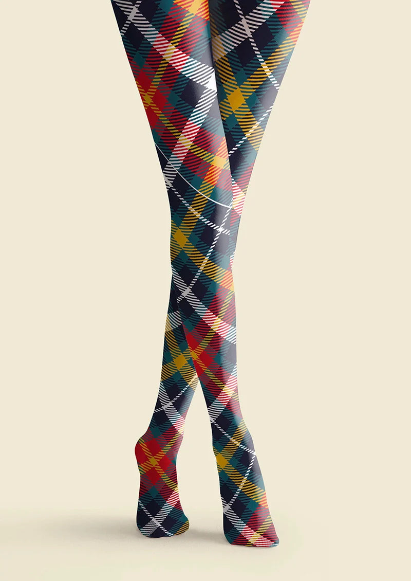 Viken Plan Deep Blue-Colorful Striped Check Tights Hosiery Pantyhose