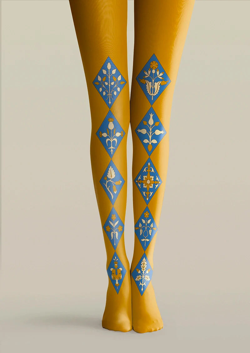 Viken Plan Floral Diamond Pattern Tights Hosiery Pantyhose