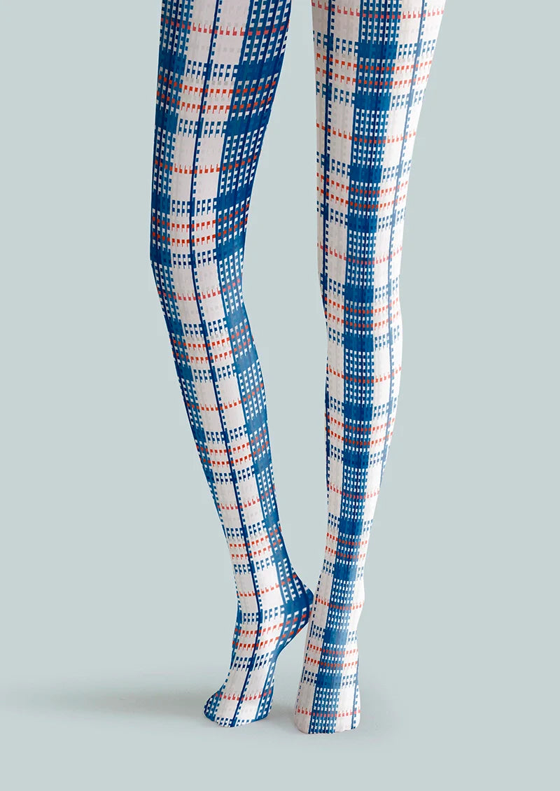 Viken Plan Deep Blue-White Striped Check Tights Hosiery Pantyhose