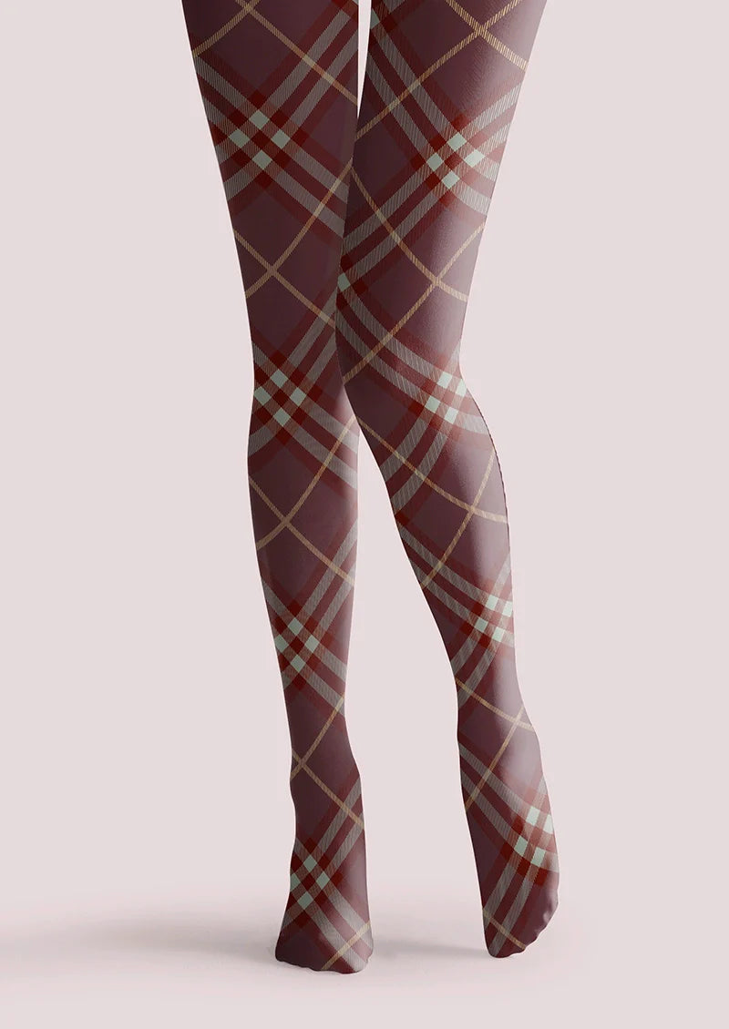 Viken Plan Dark Purple Maillard Check Tights Hosiery Pantyhose