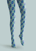Viken Plan Purple-Mint Green checkered Tights Hosiery Pantyhose