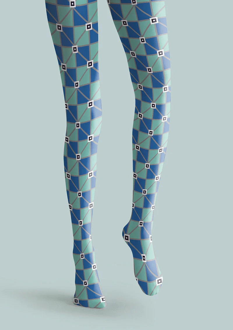 Viken Plan Purple-Mint Green checkered Tights Hosiery Pantyhose