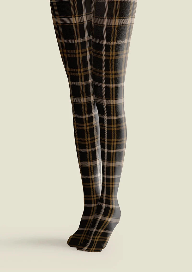Viken Plan Black-brown stripes Checked Tights Hosiery Pantyhose