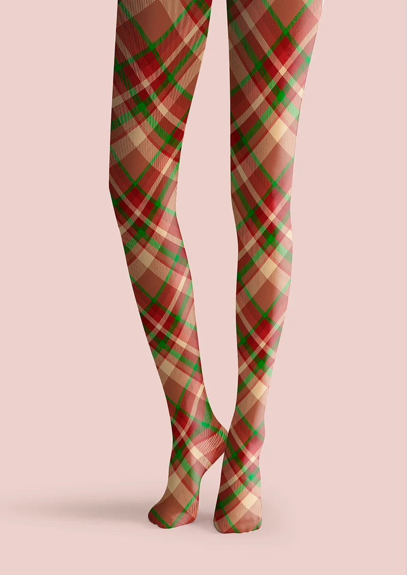 Viken Plan Christmas red-green stripes Checked Tights Hosiery Pantyhose