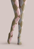 Viken Plan Pinkish Yellow Plaid Tights Hosiery Pantyhose