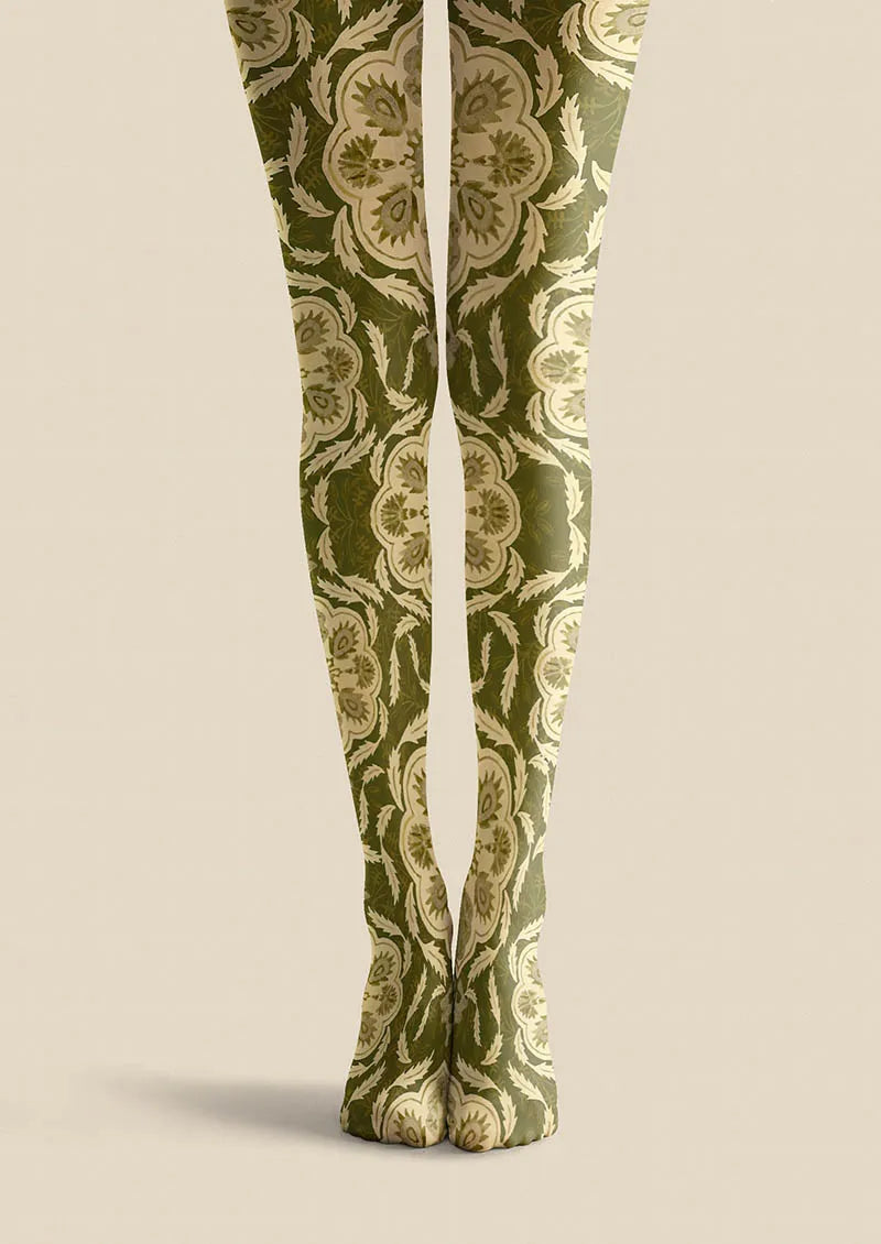 Viken Plan Floral pattern Olive Floral Tights Hosiery Pantyhose