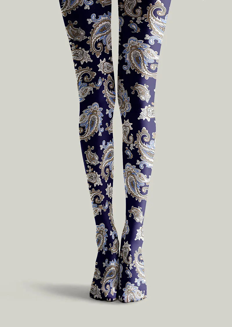 Viken Plan Navy Elegant Paisley Tights Hosiery Pantyhose