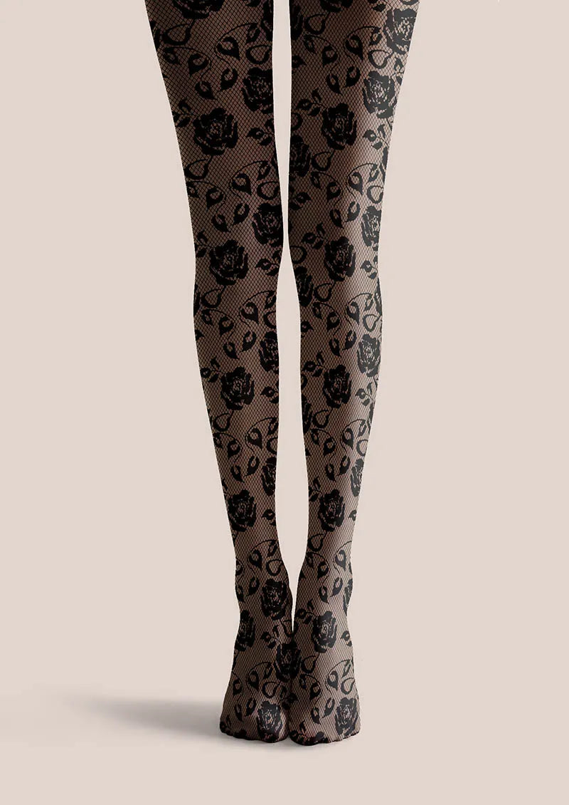 Viken Plan Lace Print Noir Bloom Tights Hosiery Pantyhose