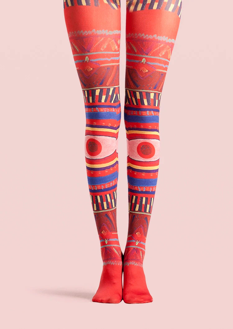 Viken Plan Ethnic Art Print Boho Pantyhose/Tights [Archaic totem]