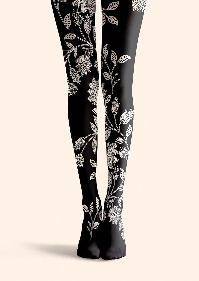 Viken Plan Floral pattern Midnight Bloom Tights Hosiery Pantyhose