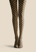 Viken Plan Geometric Art Mocha Diamond Tights Hosiery Pantyhose