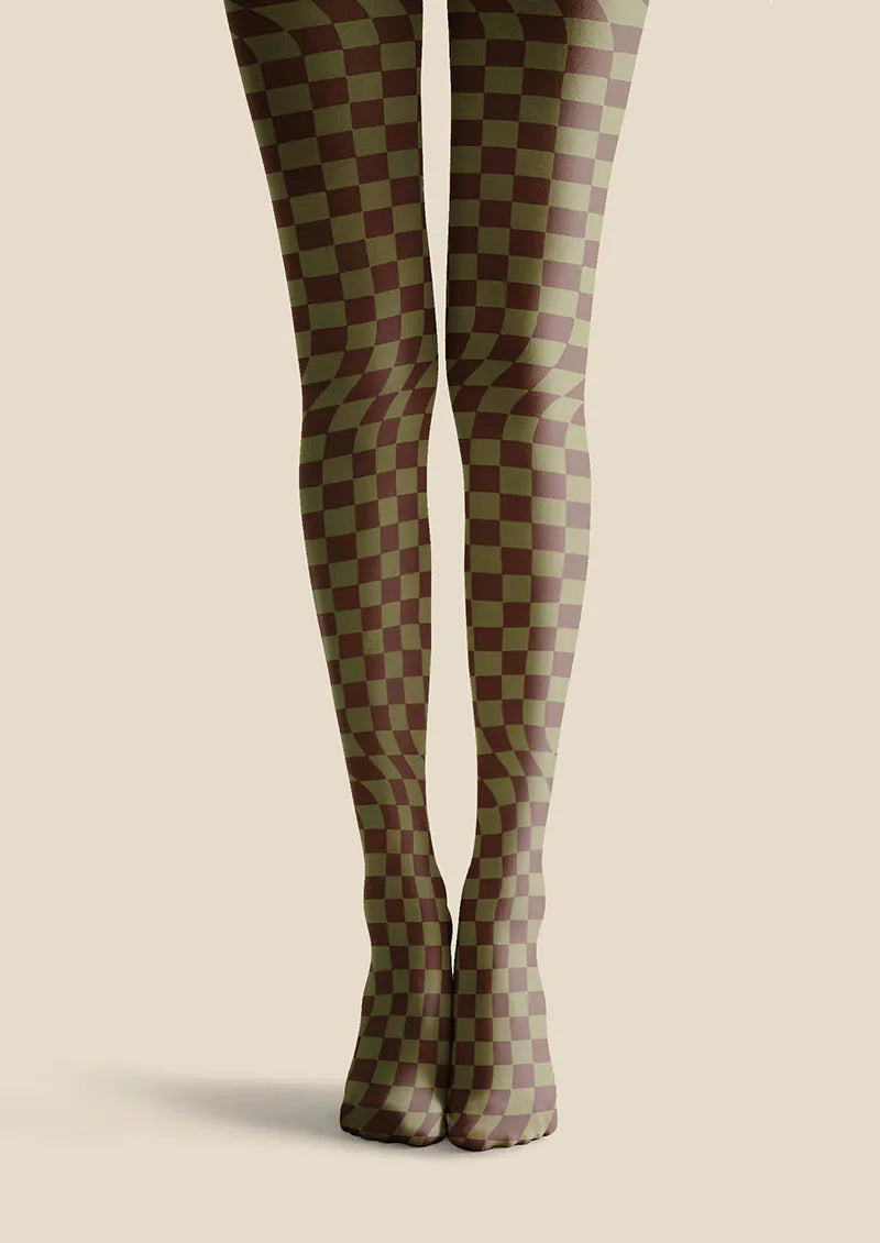 Viken Plan Geometric Art Mocha Diamond Tights Hosiery Pantyhose