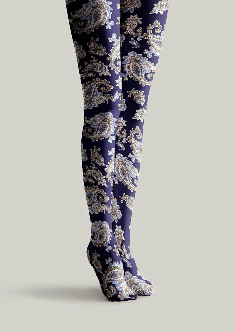 Viken Plan Navy Elegant Paisley Tights Hosiery Pantyhose