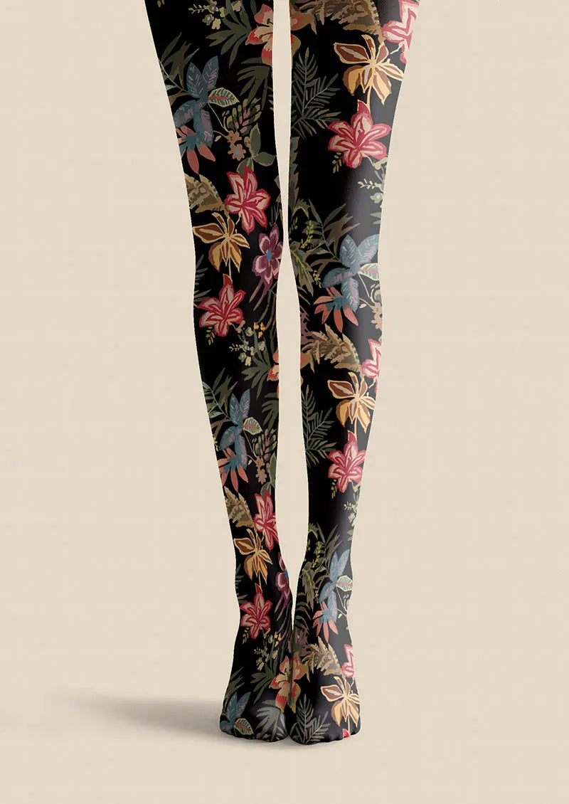 Viken Plan Floral pattern Night Bloom Tights Hosiery Pantyhose
