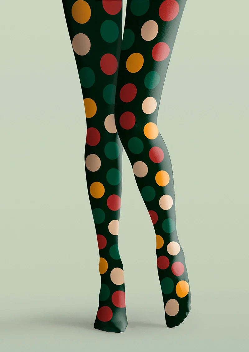 Viken Plan Christmas green polka dots Tights Hosiery Pantyhose