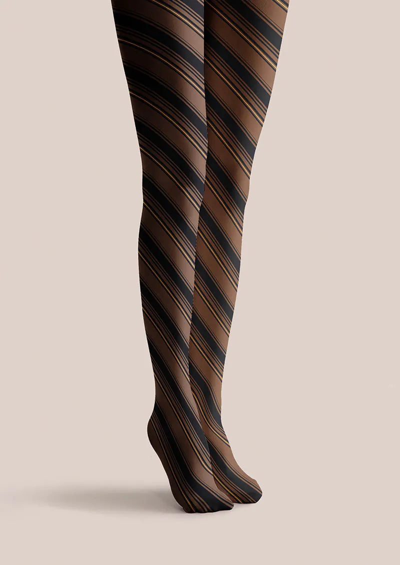 Viken Plan Geometric Art Brown Weave Tights Hosiery Pantyhose