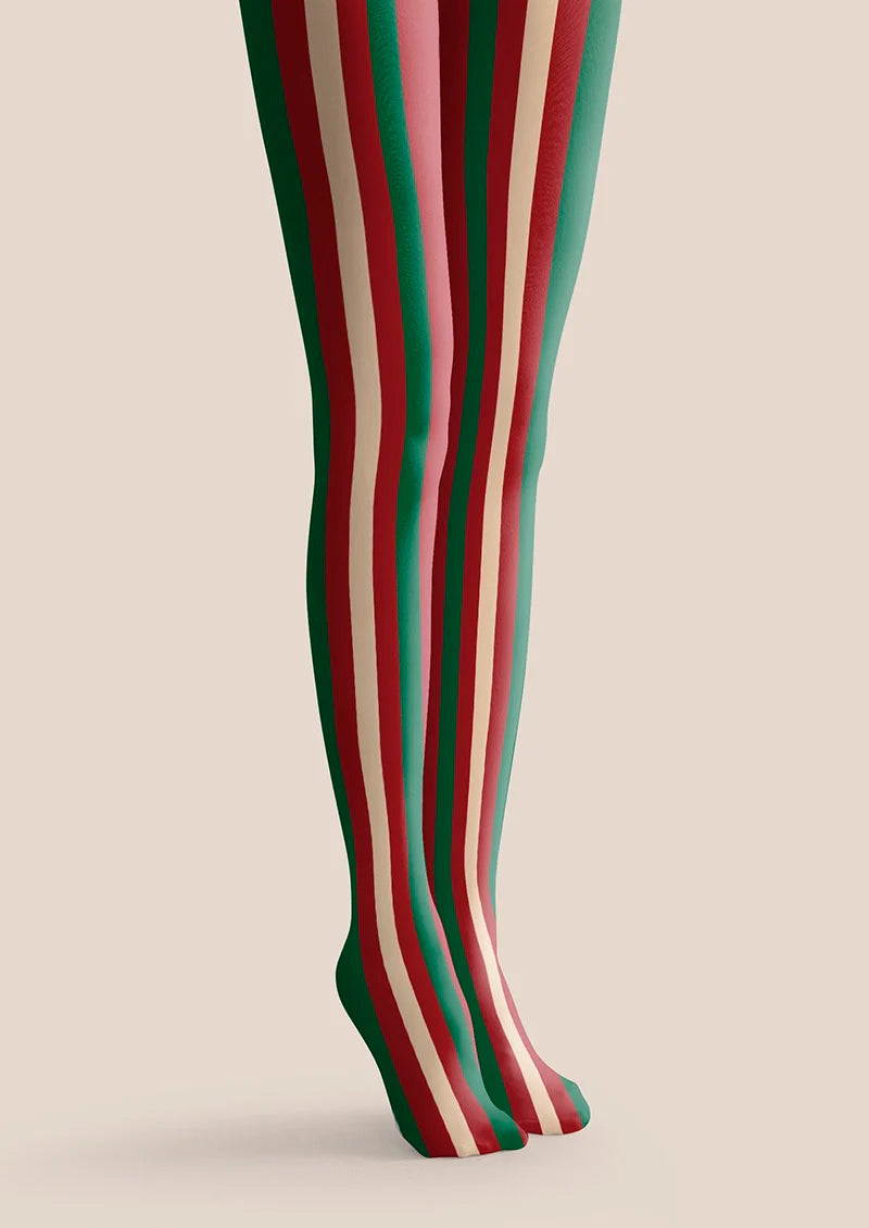 Viken Plan Christmas red-green stripes Tights Hosiery Pantyhose