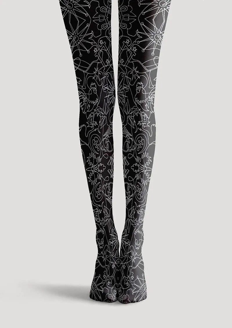 Viken Plan Floral pattern Line Echo Tights Hosiery Pantyhose