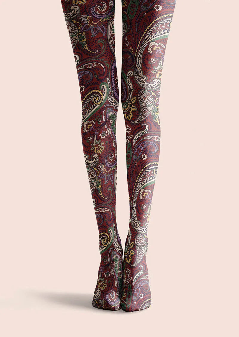 Viken Plan Classic Burgundy Paisley Tights Hosiery Pantyhose