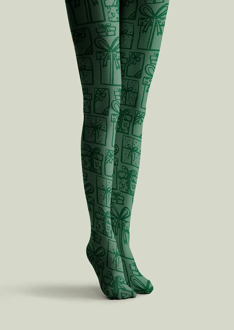 Viken Plan Christmas Fun Art Pine Carol Tights Hosiery Pantyhose
