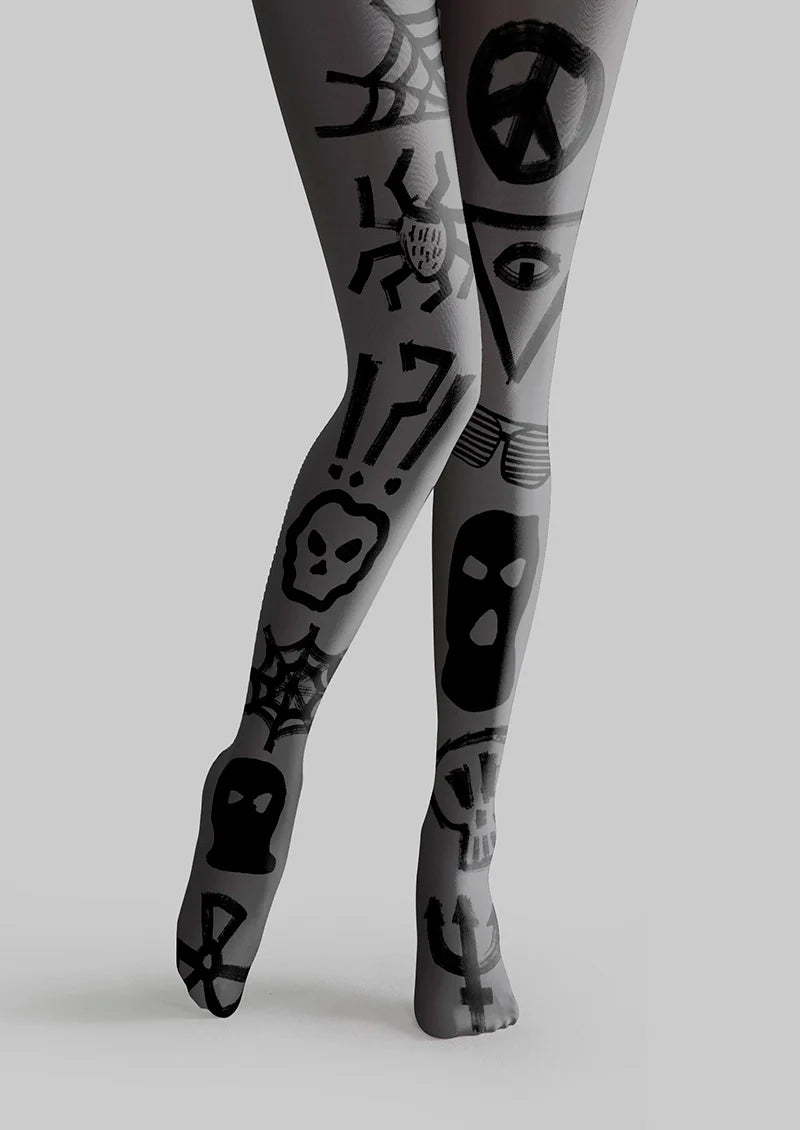 Viken Plan Graffiti Cobweb Tights Hosiery Pantyhose