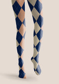 Viken Plan Blue-pale Yellow Plaid Tights Hosiery Pantyhose